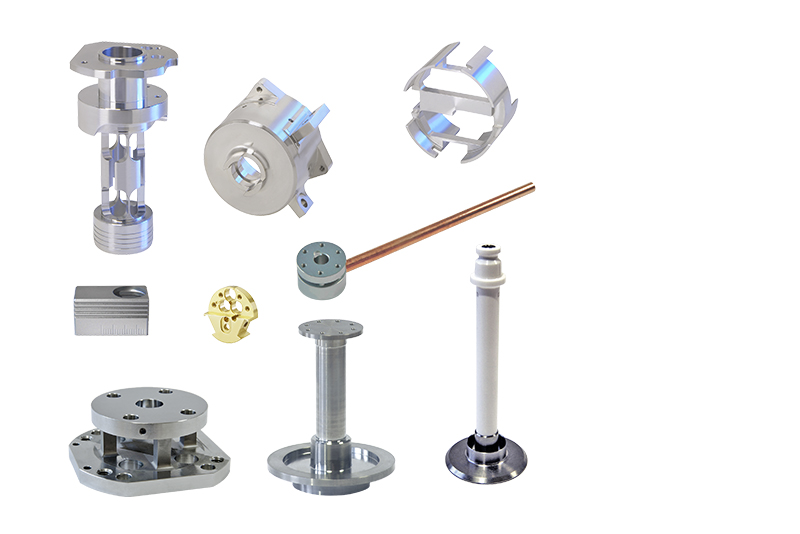 Verschiedene gefertigte Komponenten der Branche Messgerätetechnik